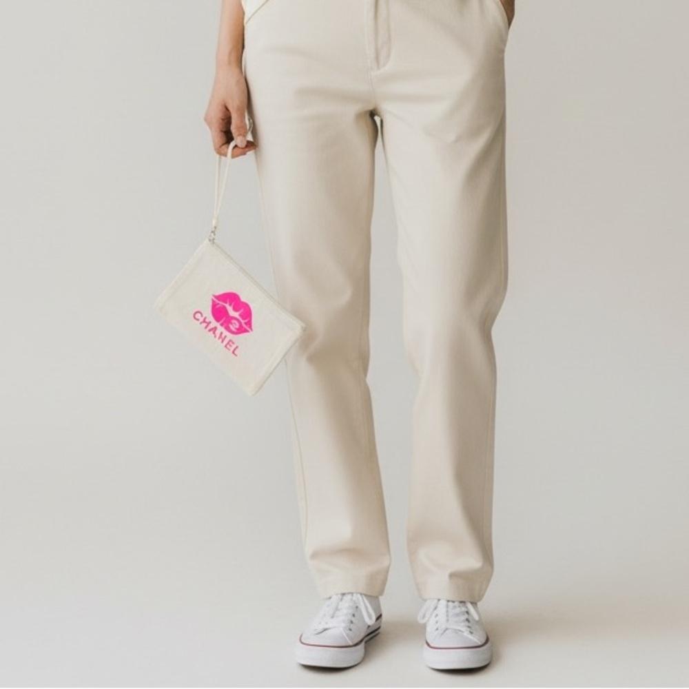 Beige Canvas Wristlet